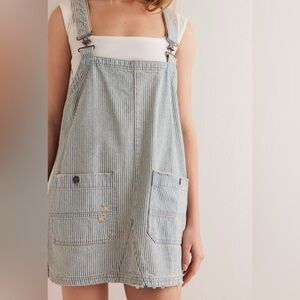 Free People Blue Striped Overall Dress
